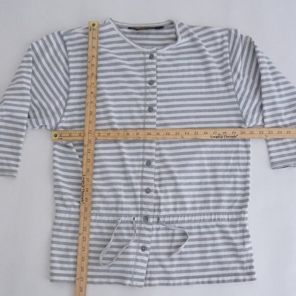 Vintage Eddie Bauer Grey White Button Up String Waist 100% Cotton Shirt M - Picture 4 of 12